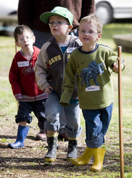 Children walking through obstacles on the Bear Hunt.