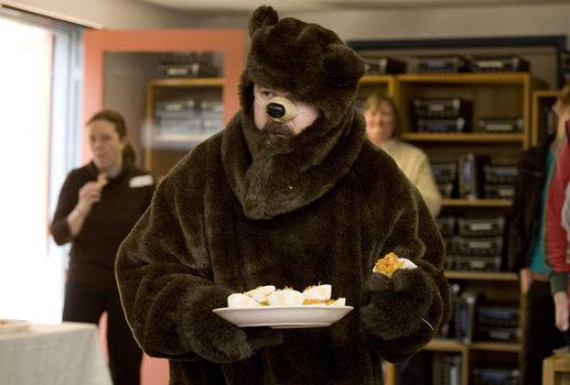 Bear having morning tea with children 