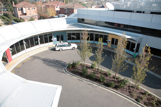 View of circular driveway from top of building