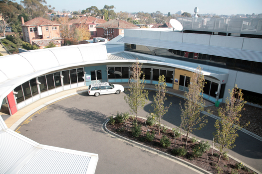 View of circular driveway from top of building
