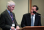 Stephen Jolley and guest speaker Graeme Dawson at the podium for the 25th Anniversary of Vision Australia Radio