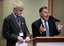 Stephen Jolley and guest speaker Graeme Dawson at the podium for the 25th Anniversary of Vision Australia Radio
