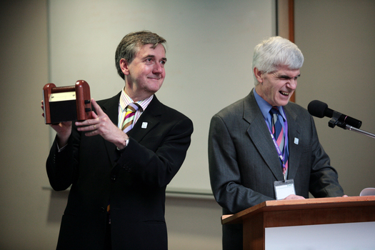 Gerard Menses and Stephen Jolley at the podium for the 25th Anniversary of Vision Australia Radio