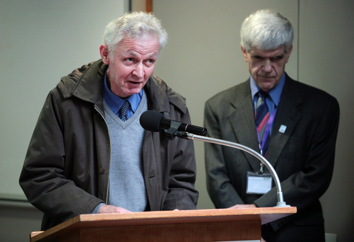Norm Rees and Stephen Jolley at the podium for the 25th Anniversary of Vision Australia Radio