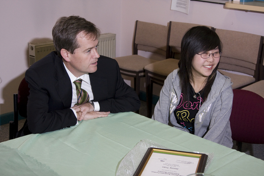 Jenny Tran speaking with Bill Shorten