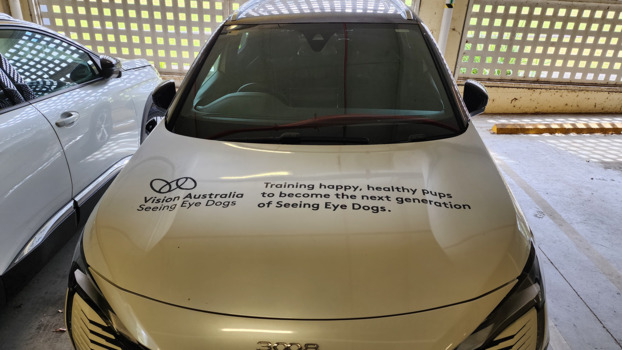 Front view of decals on cars used by SEDA