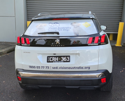 Rear view of decals on cars used by SEDA