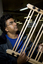 Man holding clothes drying rack