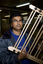 Man holding clothes drying rack