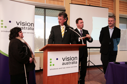 Tim Evans welcoming Gavin Jennings to Kooyong and introducing Maria Robinson