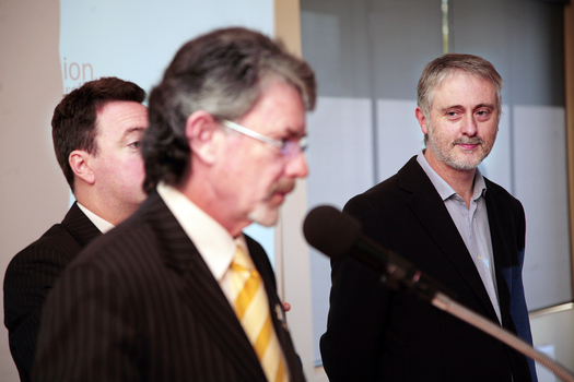 Tim Evans welcoming Gavin Jennings to Kooyong