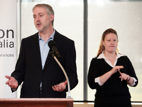 Gavin Jennings speaking from the podium