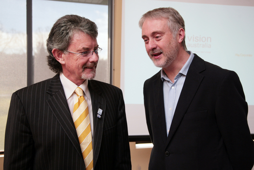 Tim Evans and Gavin Jennings after the welcome addresses
