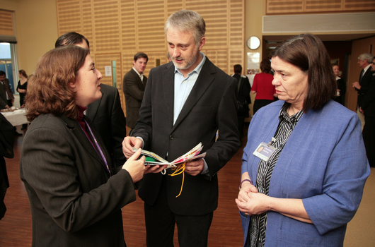 Deborah Mould speaking to Gavin Jennings about tactile books with Christine Harding and Chris Edwards