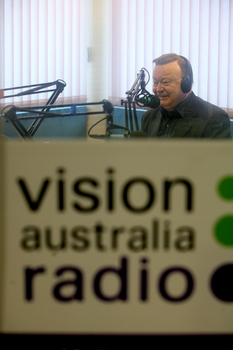 Bert Newton in the VA Radio studio at Kooyong