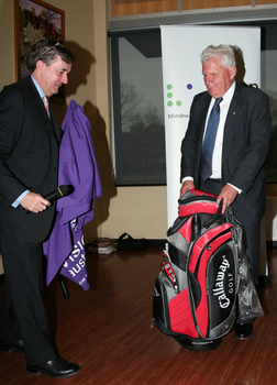 David Blyth with his golf clubs and Gerard Menses