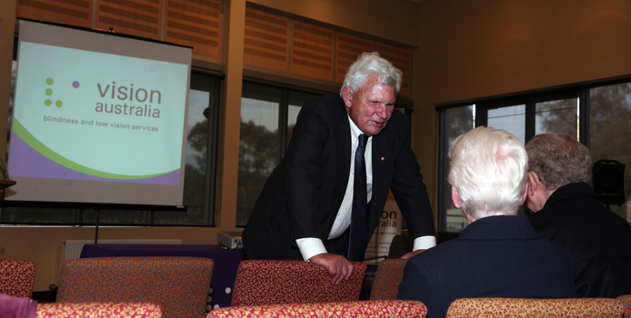 David Blyth speaking with audience members