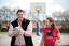 Tony Clarke looking to make a hoop whilst his daughter doubts its accuracy