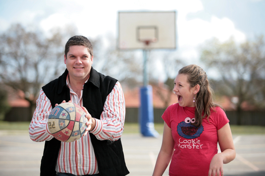 Tony Clarke looking to make a hoop whilst his daughter doubts its accuracy