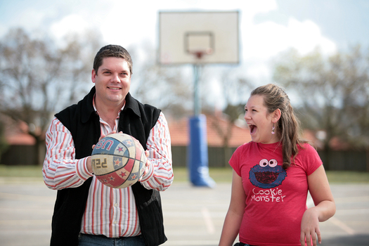 Tony Clarke looking to make a hoop whilst his daughter doubts its accuracy