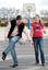 Tony Clarke looking to do a trick bounce whilst his daughter looks on at his showing off