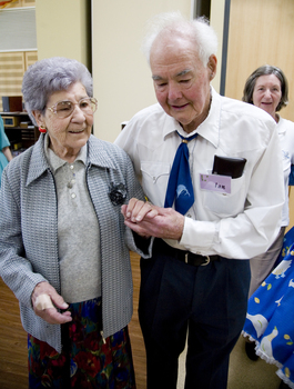 Ian Chapman accompanies a Kooyong Day Centre client in a dance