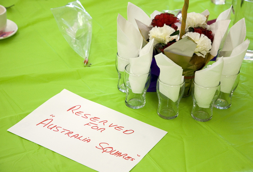 Table set aside for the Square Dancing Club with 'Reserved Australia Squares'