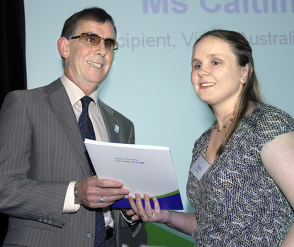 Kevin Murfitt presenting Caitlin McMorrow with her Bursary Award