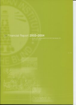 Lime background with 'Financial Report 2003-2004' in white writing