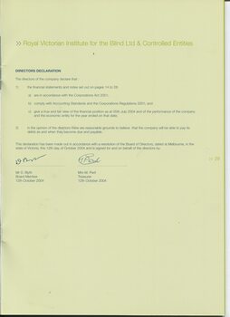 Directors Declaration and Signatures for financial report