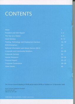 Contents listing for annual report