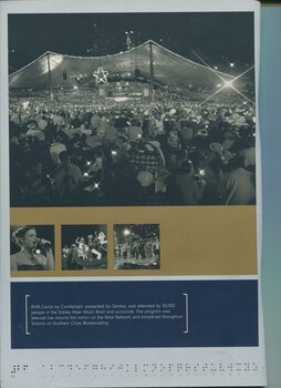 View of stage at Carols and 3 smaller images of singers and Santa