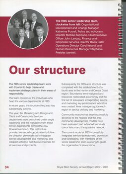 RBS Structure overview with group photo of senior leadership team