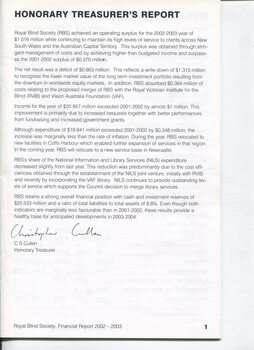 Honorary Treasurer’s Report to members