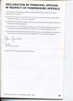 Declaration by Principal Officer in respect of Fundraising Appeals