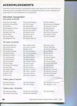 Acknowledgements of service by volunteers