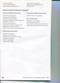 List of Trusts and Foundations and Government Funding received