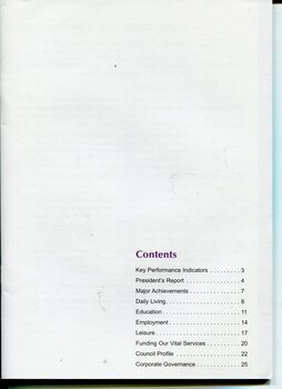 Table of contents using black writing on white page