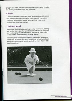 Overview of achievements throughout the year and image of woman playing lawn bowls