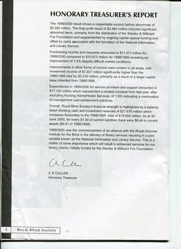 Honorary Treasurer’s Report to members