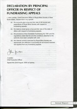 Declaration by Principal Officer in respect of Fundraising Appeals