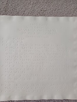 First page of Braille book embossed on thermoform paper