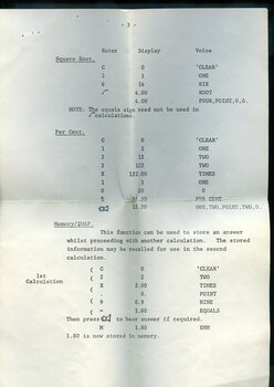 Instruction manual accompany Speech Plus calculator