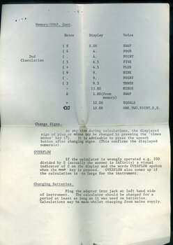 Instruction manual accompany Speech Plus calculator