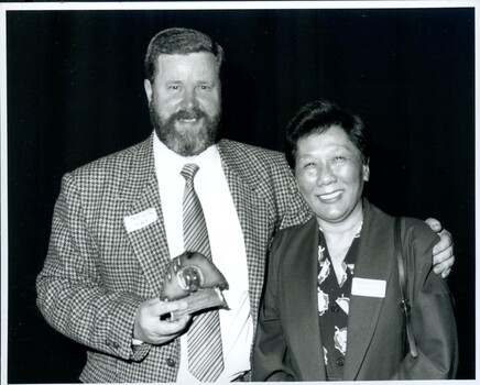 Trevor Hay and Wang Hsui-ping with the Braille Book of the Year award