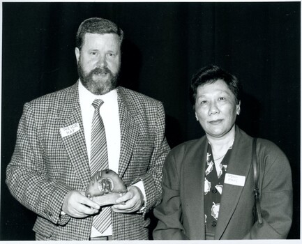 Trevor Hay and Wang Hsui-ping with the Braille Book of the Year award