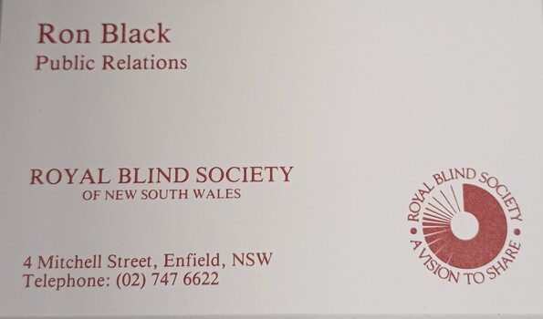 Business card for Ron Black with contact details