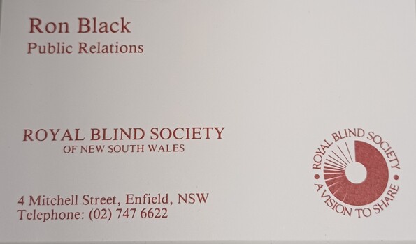 Business card for Ron Black with contact details