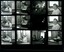 Black and white proof sheet of people in and filming the commercial