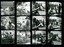 Black and white proof sheet of people in and filming the commercial
